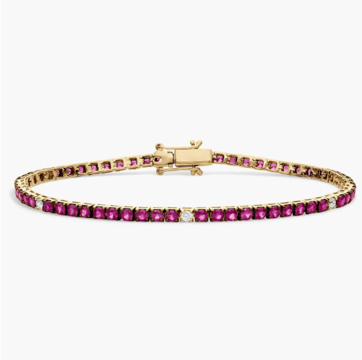 Diamond and Ruby Tennis Bracelet in 14K Yellow Gold