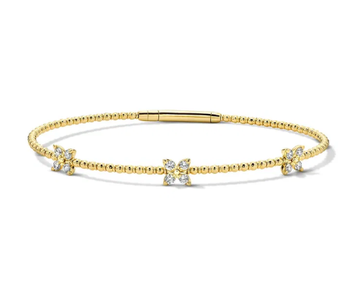 Diamond Floral Station Flexible Bangle Bracelet 14K