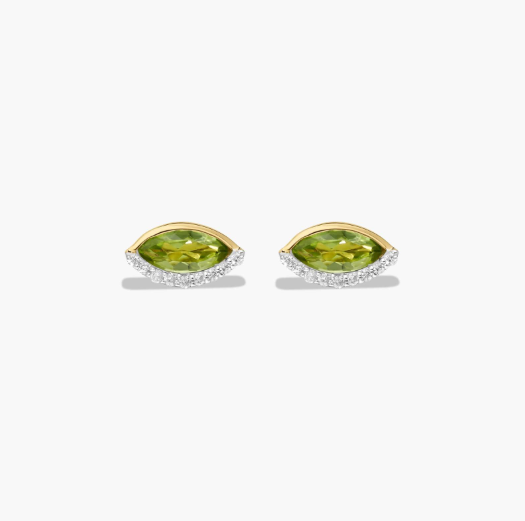 Radiant Reflections Marquise Cut Peridot Earrings In 14K Yellow Gold
