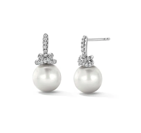 Diamond Bow Pearl Earrings