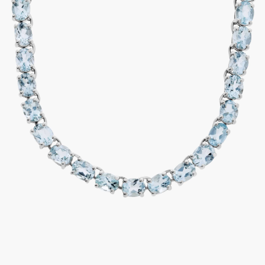 Oval Aquamarine Eternity Necklace in Sterling Silver (5x4mm)