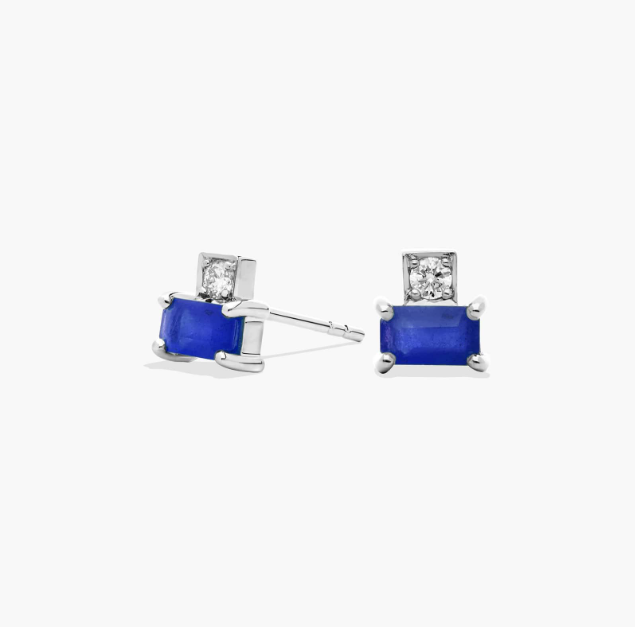 Sapphire and Diamond Stud Earrings in 14k White Gold
