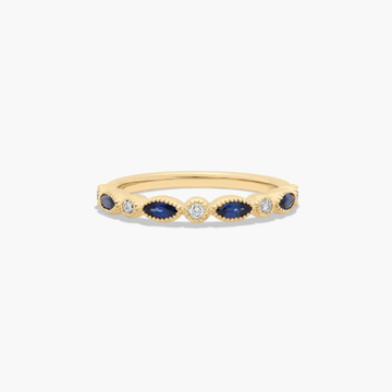 Round Diamond and Marquise Sapphire Wedding Ring In 18K Yellow Gold (1.50mm)