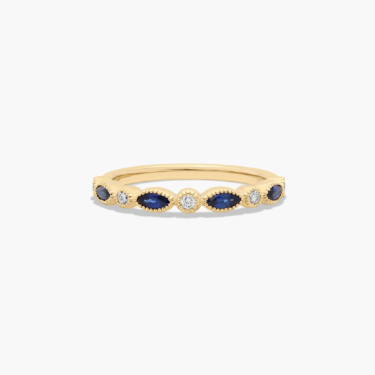 Round Diamond and Marquise Sapphire Wedding Ring In 18K Yellow Gold (1.50mm)