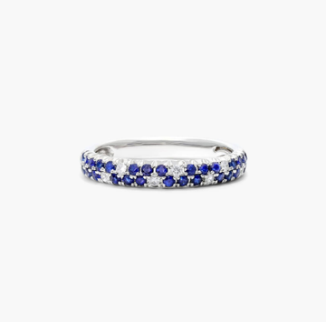 Double Row Pavé Sapphire And Diamond Ring In 14K White Gold
