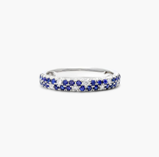 Double Row Pavé Sapphire And Diamond Ring In 14K White Gold