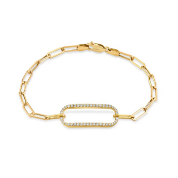 Pave Diamond Link Paperclip Chain Bracelet 14K