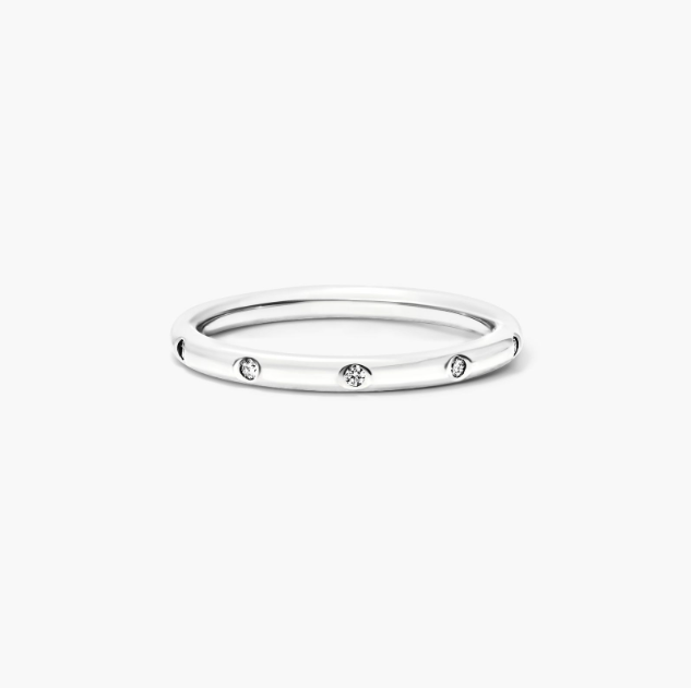 Bezel Set Diamond Ring In 14K White Gold
