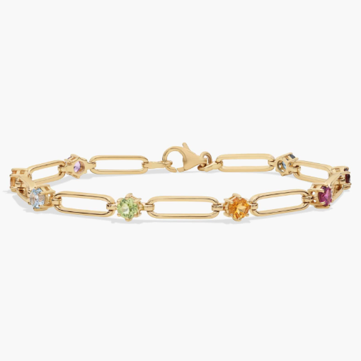 Rainbow Paperclip Bracelet in 14k Yellow Gold