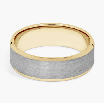 Brushed Beveled Edge Wedding Ring in 14k White and Yellow Gold (7mm)