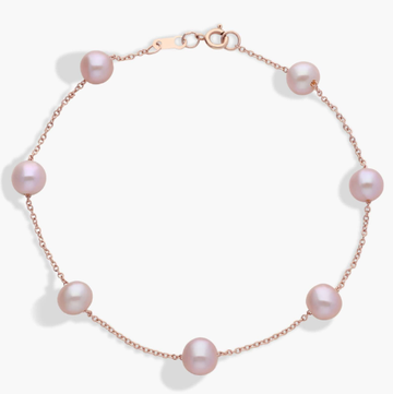 Pink Freshwater Cultured Pearl Tin Cup Stationed Bracelet in 14k Rose Gold (5.5mm)