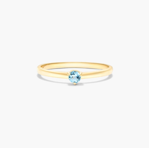 Petite Single Blue Topaz Birthstone Ring In 14K Yellow Gold