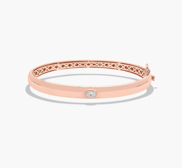 14K Rose Gold Fancy Bezels Lab Grown Oval Diamond Bangle Bracelet