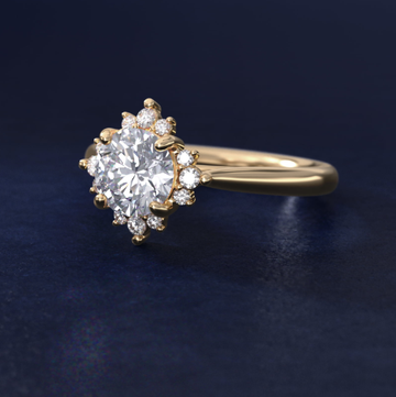 Delicate Ballerina Halo Diamond Engagement Ring in 14k Yellow Gold