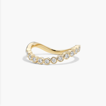 Sculptural Waves Diamond Wedding Ring in 14K Yellow Gold with Bezel Set Round Diamonds (2.3mm)