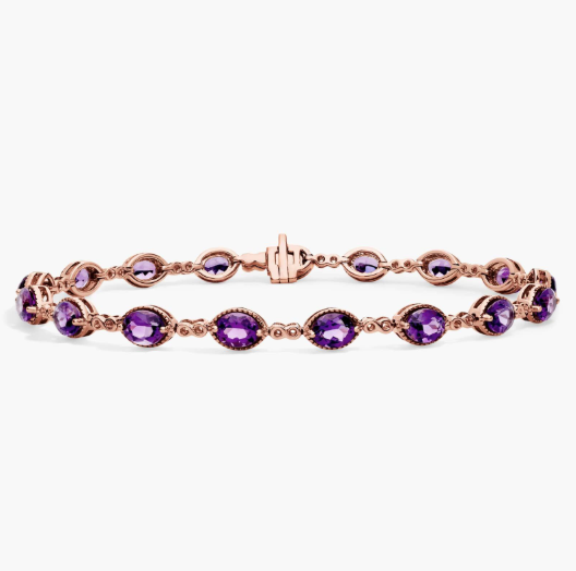 Amethyst Infinity Link Bracelet in 14k Rose Gold (5x4mm)