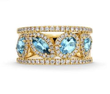 Mixed Shape Aquamarine Diamond Ring 14K
