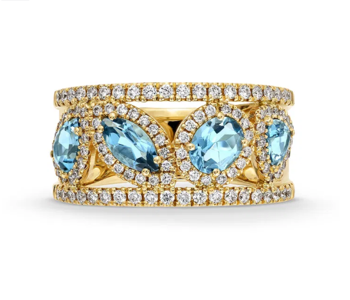Mixed Shape Aquamarine Diamond Ring 14K