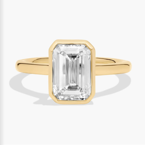 Lab Grown Emerald Cut Diamond Bezel Ring in 14K Yellow Gold (3 Ct. Tw.)