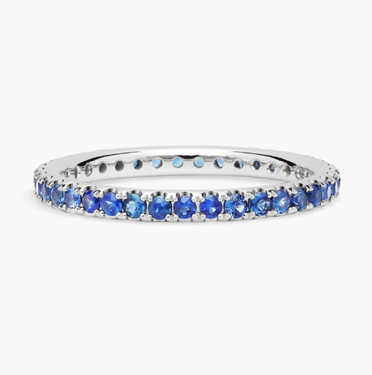 Riviera Pavé Sapphire Eternity Ring in 18k White Gold (1.5mm)