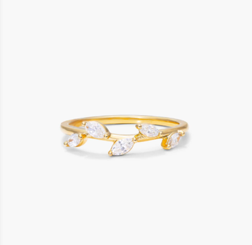 Leaf Motif Diamond Ring In 14K Yellow Gold