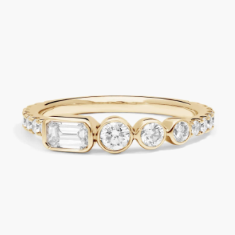 Round and Emerald Cut Lab-Grown Diamond Bezel Ring In 14K Yellow Gold
