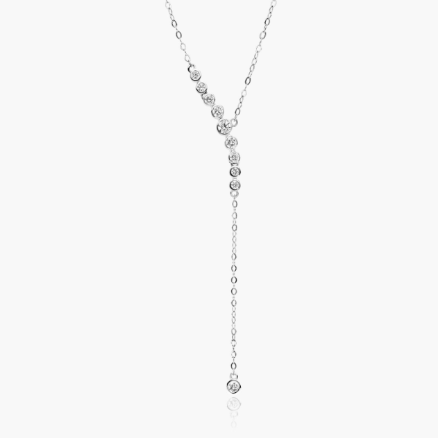 Graduated Diamond Lariat Necklace In 14K White Gold