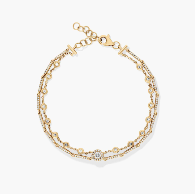 Dainty Double Row Diamond Bracelet In 14K Yellow Gold