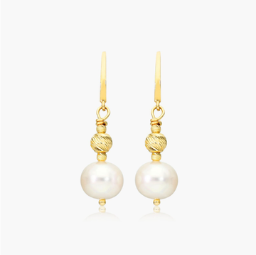 Cultured Freshwater Pearl And Textured Bead Earrings In 14K Yellow Gold (7.5-8.0mm)