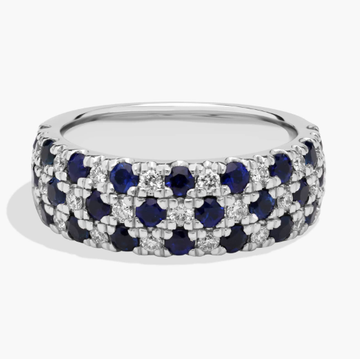 Alternating Sapphire and Diamond Triple Row Ring in 14k White Gold