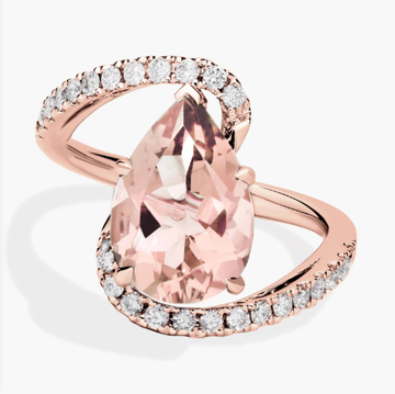 Pear Shaped Morganite and Diamond Twist Band in 14k Rose Gold (12x8mm)