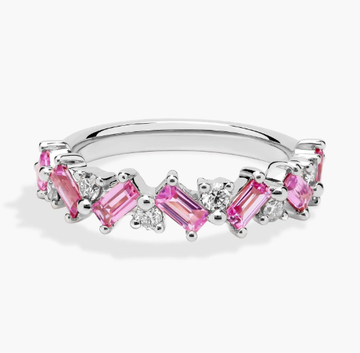 Romantic Emerald Pink Sapphire and Diamond Ring in Platinum
