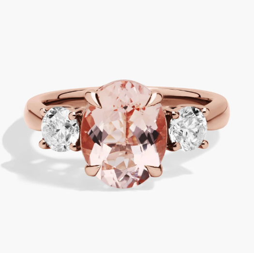 Oval Morganite and Diamond Sidestone Ring in 14k Rose Gold