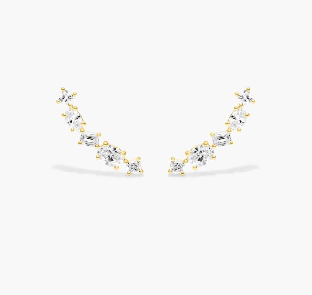 Fancy Array Lab-Grown Diamond Climber Earrings In 14K Yellow Gold