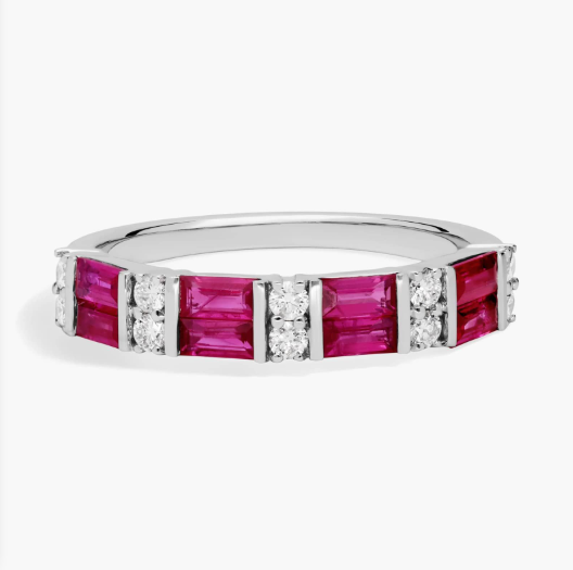 East West Ruby Baguette and Diamond Ring in 14k White Gold