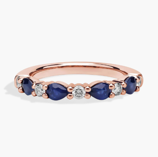Alternating Pear Sapphire and Diamond Anniversary Ring in 14k Rose Gold (1/5 ct. tw.)