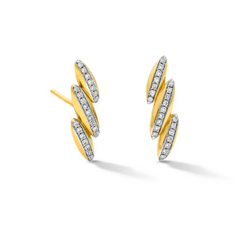 Gold Lightening Bolt Diamond Stud Earrings 14K