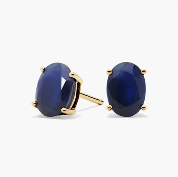 Oval Birthstone Sapphire Stud Earrings in 14K Yellow Gold (7x5mm)