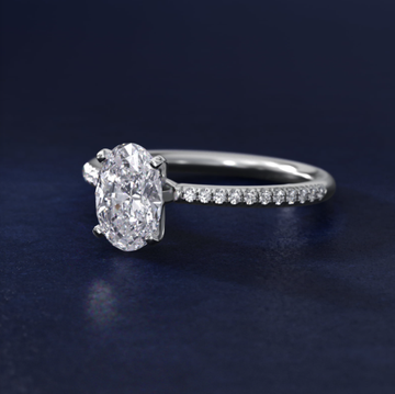 1 1/2 CT. GIA Certified Oval Lab Created Diamond Petite Micropavé Diamond Engagement Ring in 14k White Gold (1/10 ct. tw.)