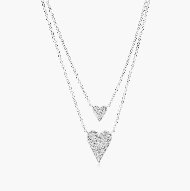 Two Hearts in One Layered Diamond Necklace In 14K White Gold