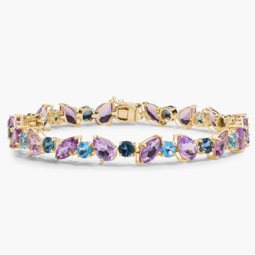 Amethyst and Blue Topaz Multi Shape Bracelet in 14k Yellow Gold