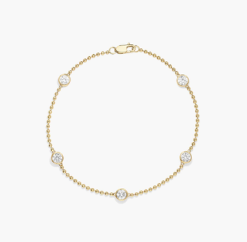 Bezel Beaded Station Bracelet With 1 CTW Round Cut Lab-Grown Diamonds in 14K Yellow Gold