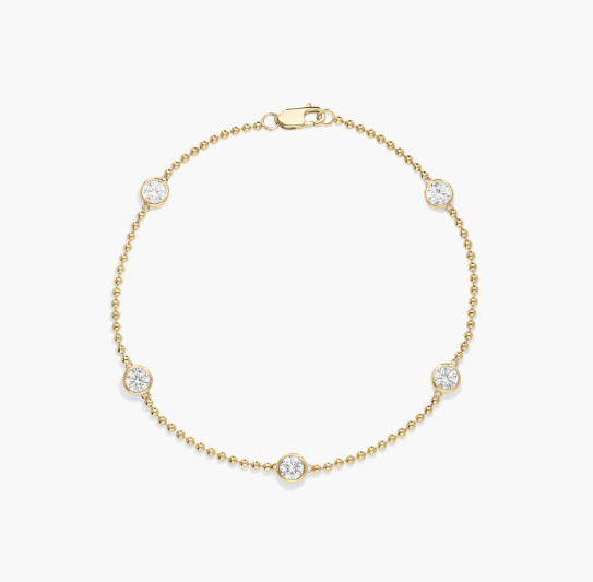 Bezel Beaded Station Bracelet With 1 CTW Round Cut Lab-Grown Diamonds in 14K Yellow Gold