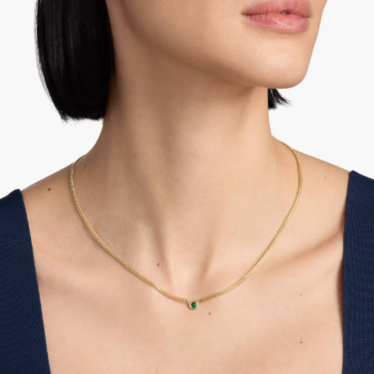 Emerald Curb Link Necklace in 14k Italian Yellow Gold