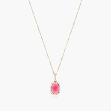 14K Yellow Gold Elongated Cushion Halo Garnet and Diamond Necklace (9.0x6.0mm)