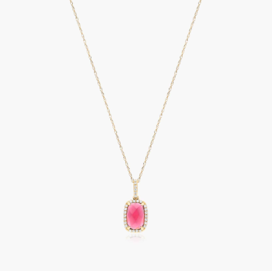 14K Yellow Gold Elongated Cushion Halo Garnet and Diamond Necklace (9.0x6.0mm)