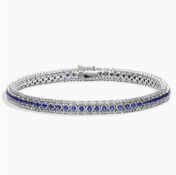 Three-Row Sapphire and Diamond Bracelet in 14k White Gold (1.9mm)