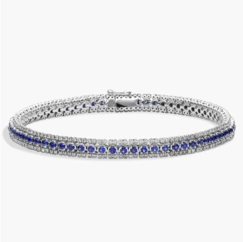 Three-Row Sapphire and Diamond Bracelet in 14k White Gold (1.9mm)