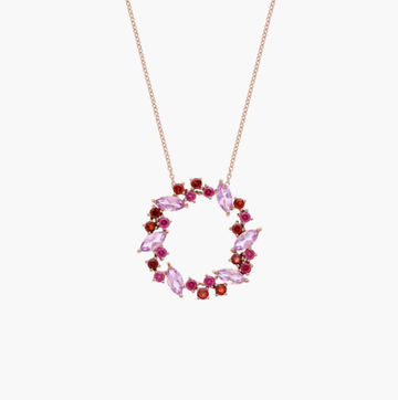 Rhodolite and Amethyst Wreath-Shaped Pendant in 14k Rose Gold