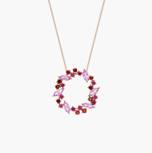Rhodolite and Amethyst Wreath-Shaped Pendant in 14k Rose Gold